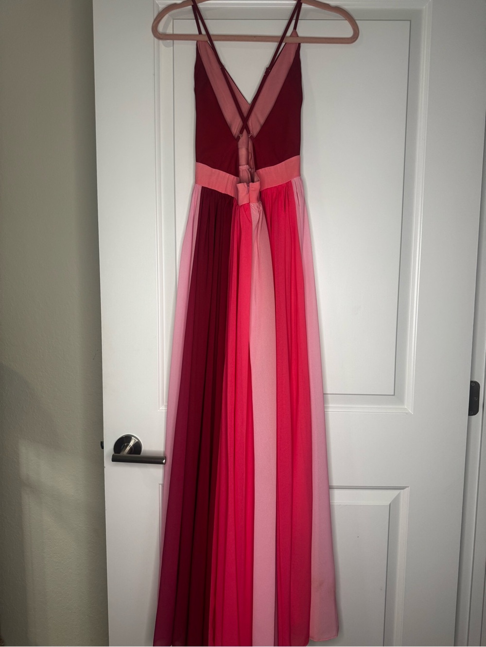 Pink Lily Pink and Wine Colorblock Chiffon Maxi Dress